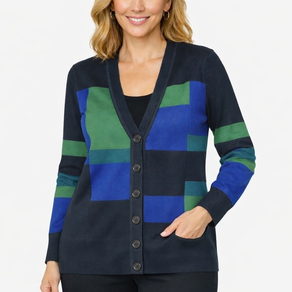 Philosophy Colorblock Cardigan Button up Long Sleeves V neck